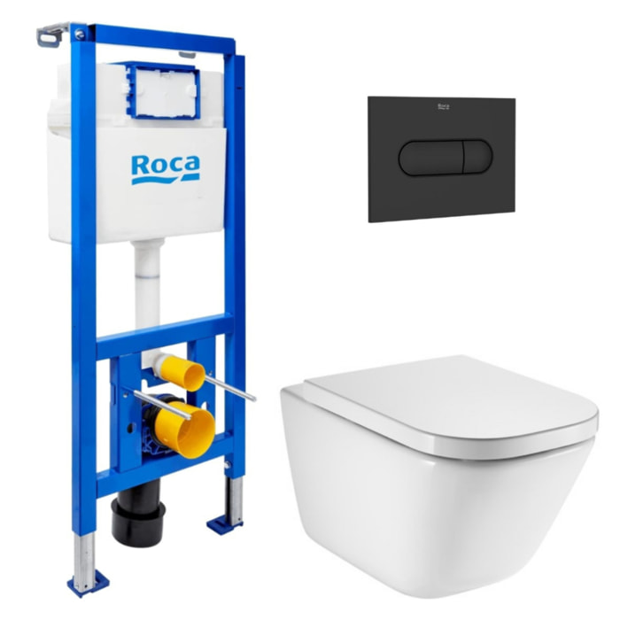 Pack WC bâti-support ECO 2 L Swiss Aqua Technologies + WC suspendu Roca avec abattant SoftClose + plaque noir (ROROGAWR03-IN)