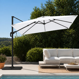 Ombrellone 3x3 M Giardino Braccio Retrattile Esterni Piscina Gazebo Terrazze Bar Hotel Acciaio Inox Rotabile 360° Telo 180g Impermeabile Anti UV Panna