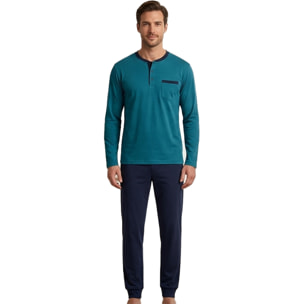 de fonseca Pigiama da Uomo Lungo Jersey 100% Cotone, Art.1081 Verdone
