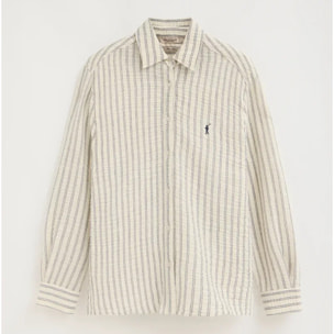 Camisa de rayas azul marino con efecto arrugado de corte holgado y bordado Rigby Go