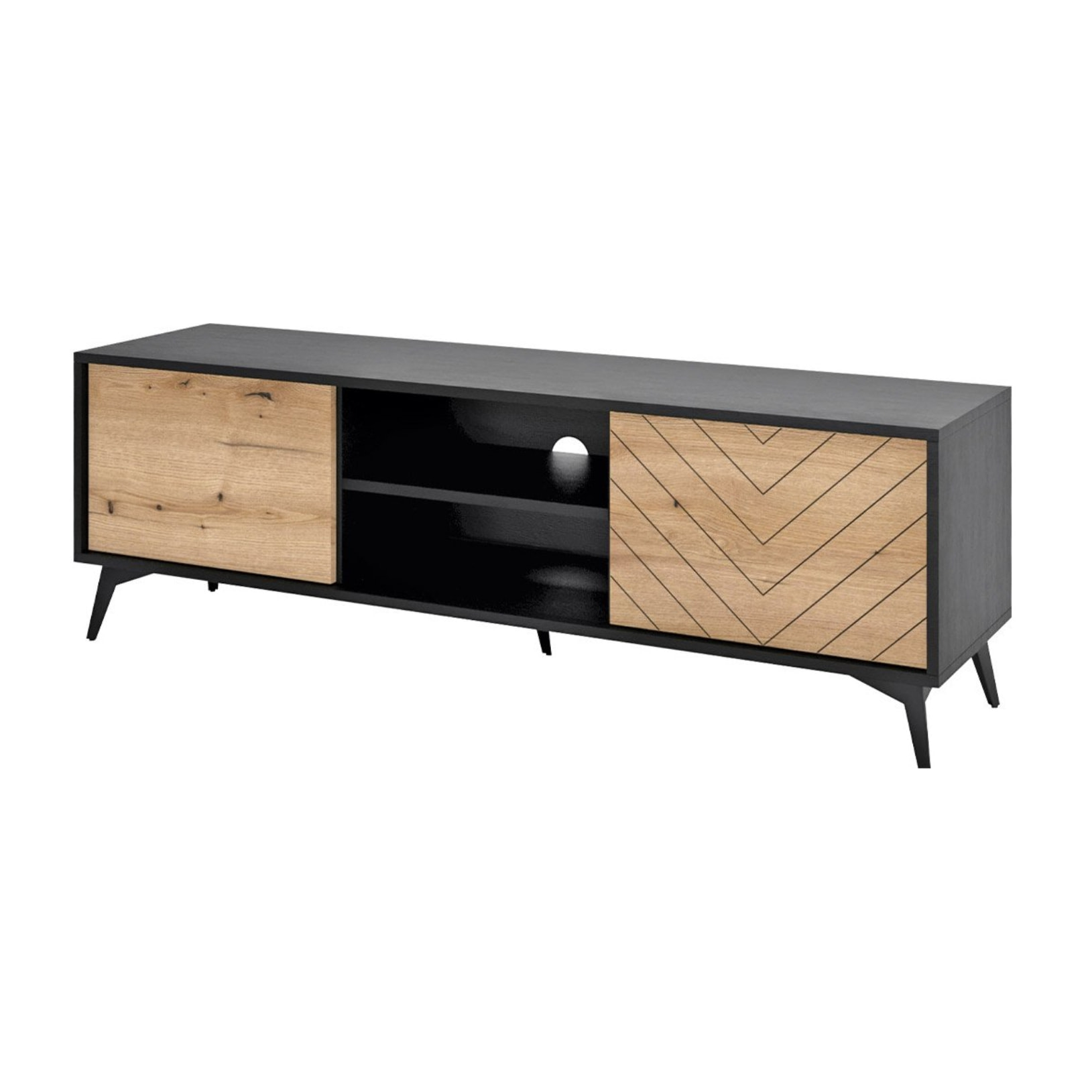 Peter - meuble TV - bois et noir - 154 cm - style industriel - Noir / Bois