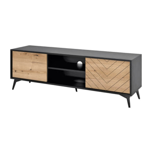 Peter - meuble TV - bois et noir - 154 cm - style industriel - Bois / Noir