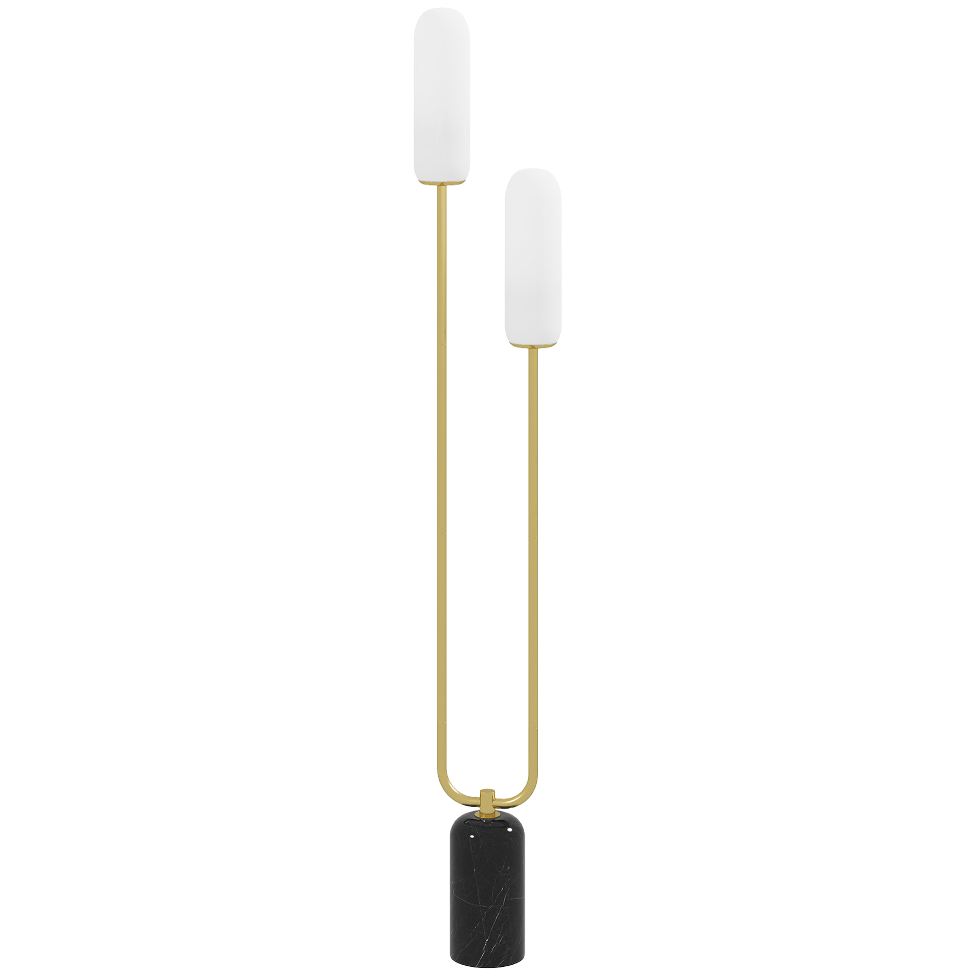 Lampadaire design art déco H.150 cm effet marbre noir métal doré verre dépoli blanc