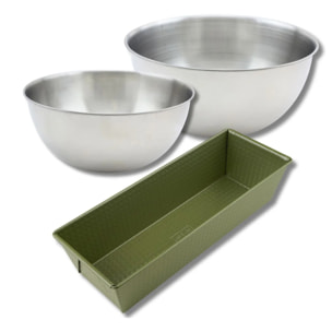 Set pâtisserie avec moule à cake 30 cm, 2 bols à mixer et spatule Zenker