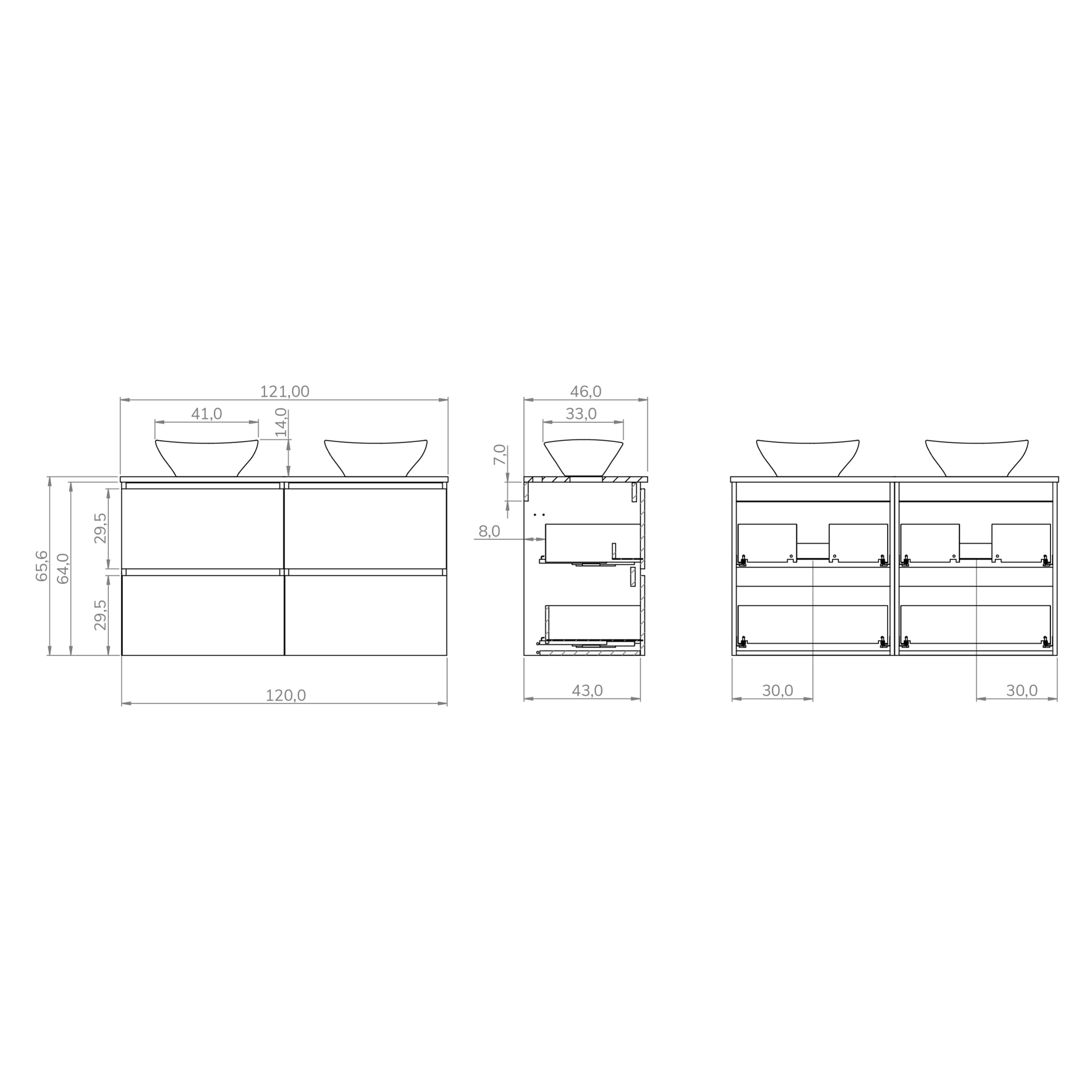 YINU SALLE DE BAIN | 121 CM BLANC - SOLOMON | QUATRE TIROIRS | AVEC LAVABO SUR PLAN | N'INCLUT PAS LE MIROIR | ALDAY