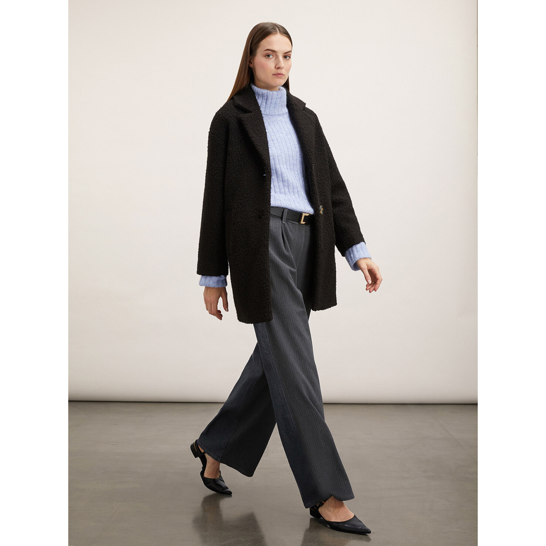 Motivi - Abrigo de botonadura simple en paño bouclé - Negro