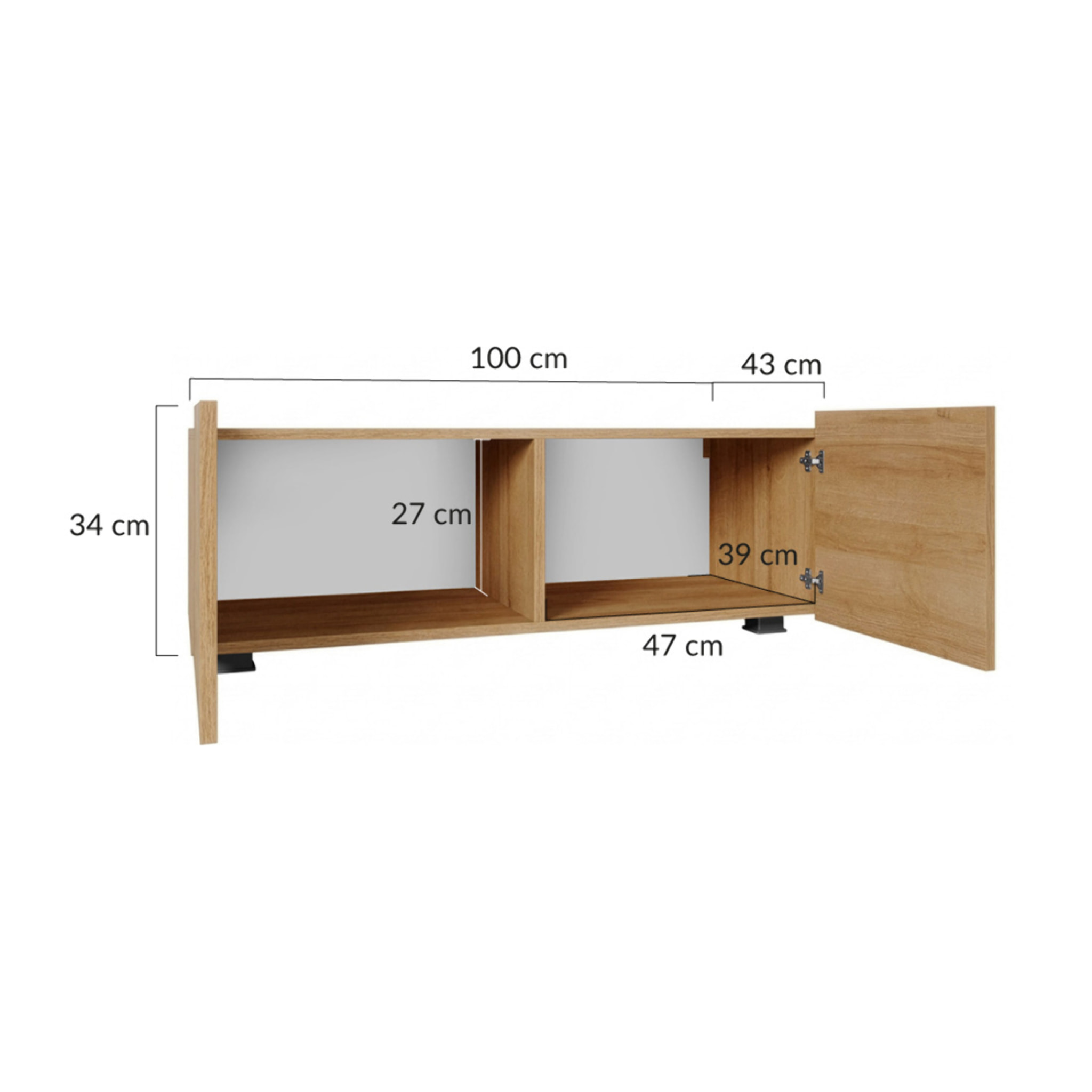 Alix - meuble tv modulable 100 cm - 2 portes - Effet noyer