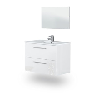 Mueble de baño con espejo Feel 2 cajones Blanco Brillo