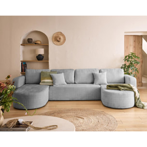 Miro - canapé panoramique en U 7 places - convertible avec coffre - en velours texturé - Gris