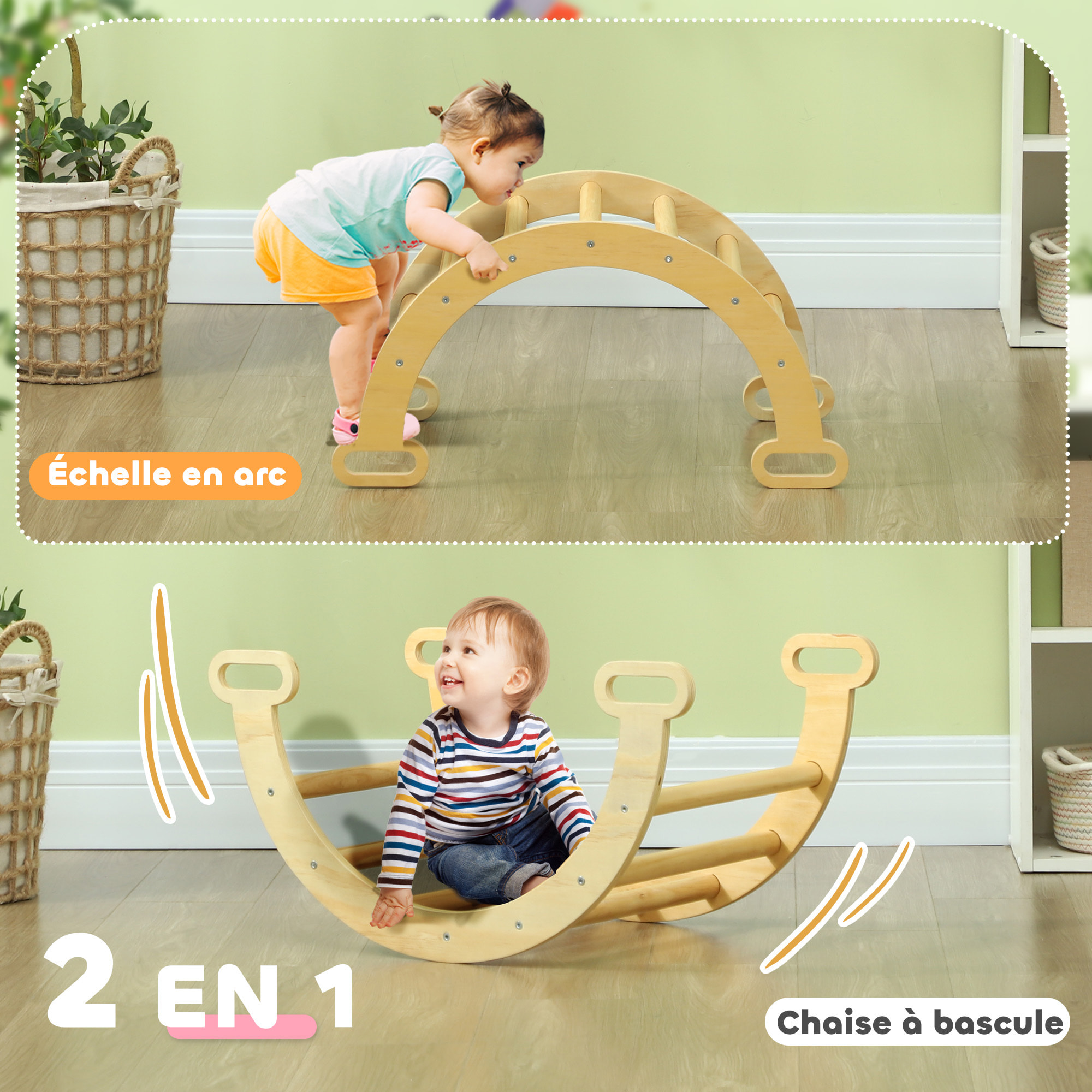 Arche d'escalade enfant - parcours motricité - dim. 68L x 42l x 36H cm - bois pin
