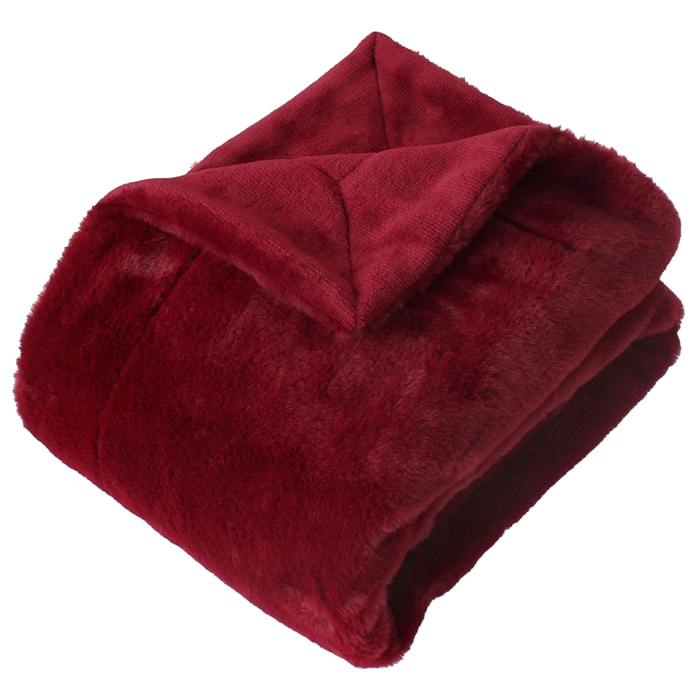 Plaid imitation fourrure double face flanelle - Rouge