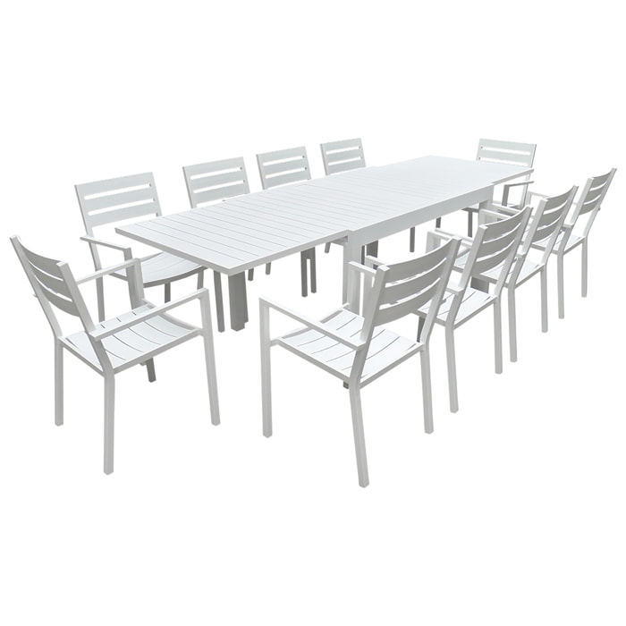 Salon de jardin VENEZIA extensible 132/264 en aluminium blanc - 10 places