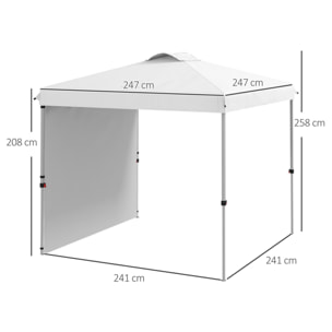 Carpa Plegable 2,5x2,5 m Cenador de Jardín con 1 Pared Lateral Altura Ajustable en 3 Niveles Anti-UV Impermeable y Bolsa de Arena Gazebo para Exterior Camping Fiestas Blanco