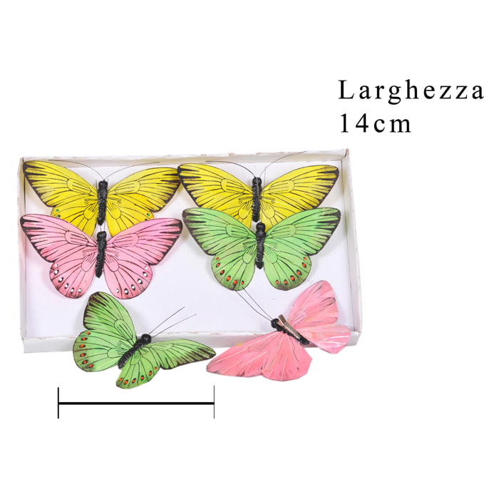 Farfalle Con Clip, 6 Pezzi. Larghezza 14 Cm - Pezzi 3 - 14X7X3,5cm - Colore: Incolore - Bianchi Dino - Pulcini, Uccellini E Farfalle