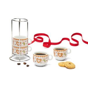 Confezione 4 tazze da caffè con supporto Excelsa – Wonderful Ginger, Porcellana Multicolore
