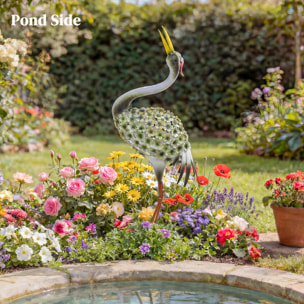 Statue de jardin héron debout décoration extérieure métal vert