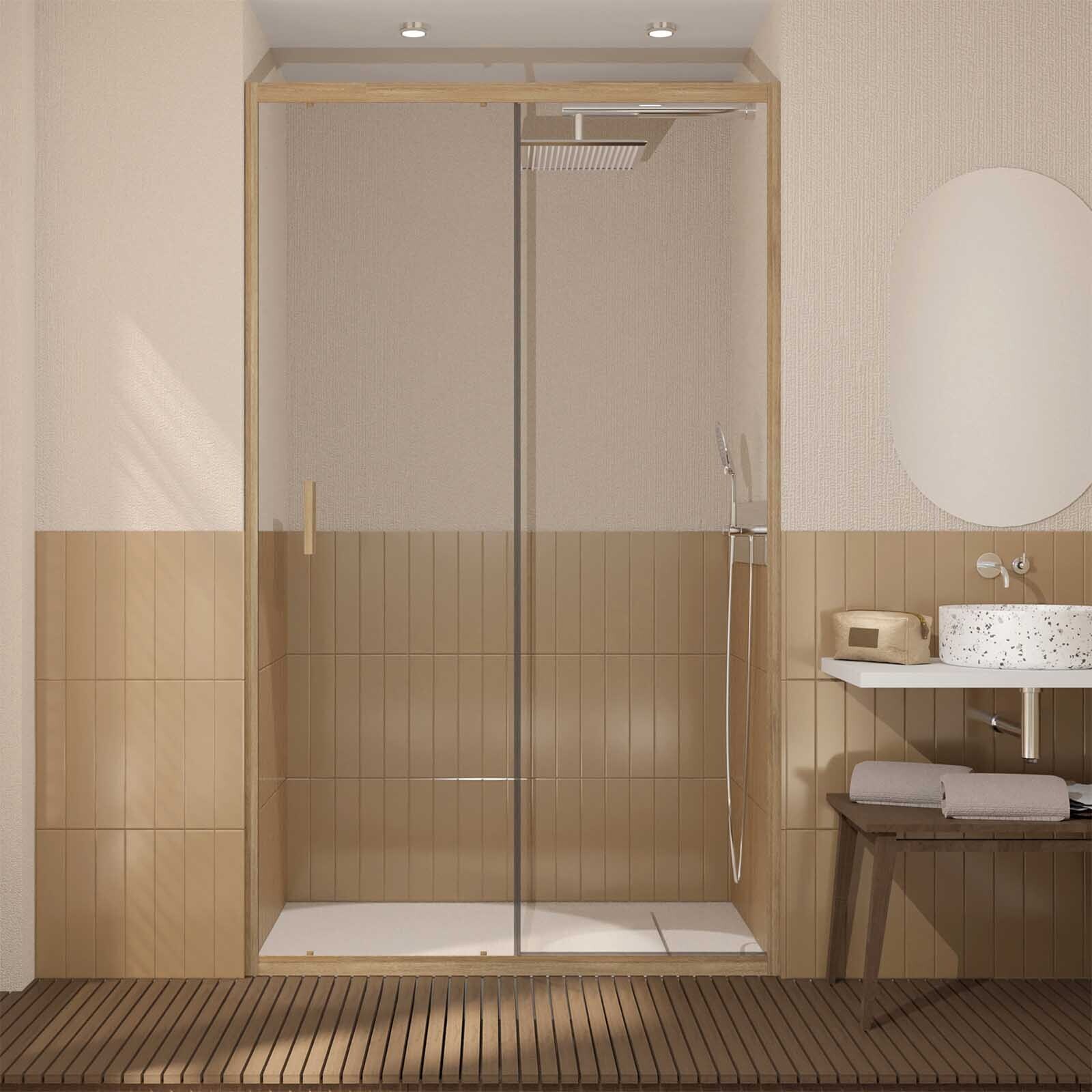 Porte de douche Coulissante 120x200cm - Profilés Aluminium effet Bois - Verre 6mm - WOOD CRUSH