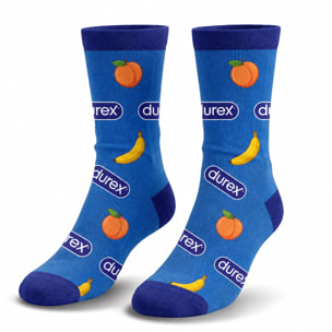 Durex - Calzetti Durex Colore Blu con Fantasia Frutta Banane e Pesche - Omaggio