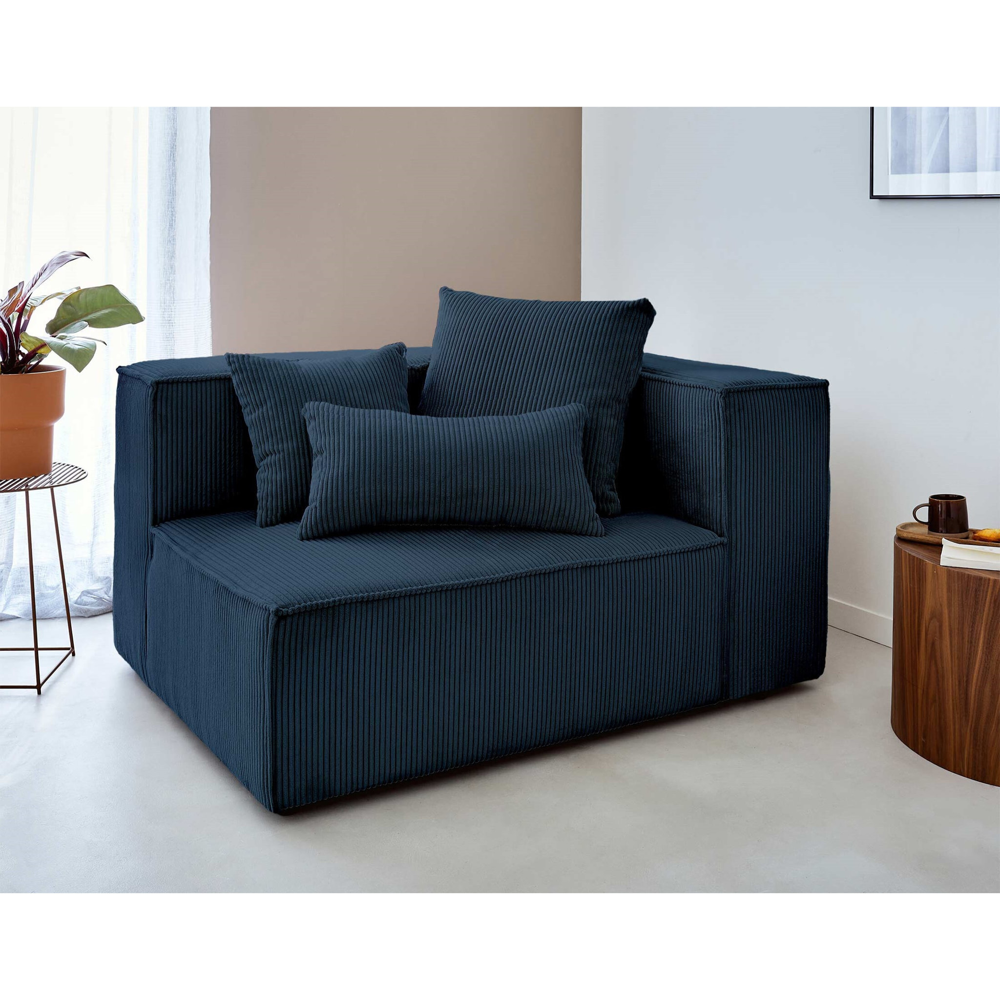 Colombine - canapé modulable d'angle gauche - 6 places - en velours côtelé - Bleu nuit