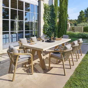 Table de jardin rectangulaire "Venizia" effet travertin 8 places en acacia