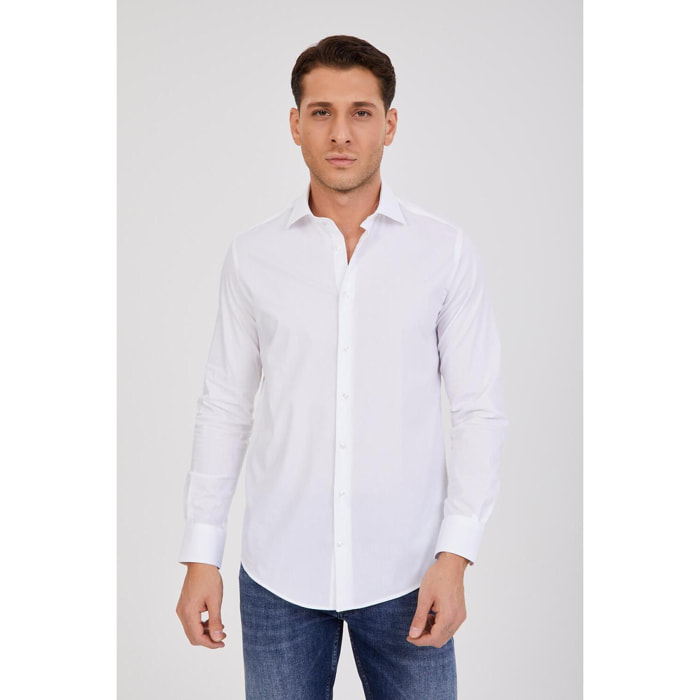 Camicia Uomo 1 Bottone Francese Slim Oxford unito Bianco