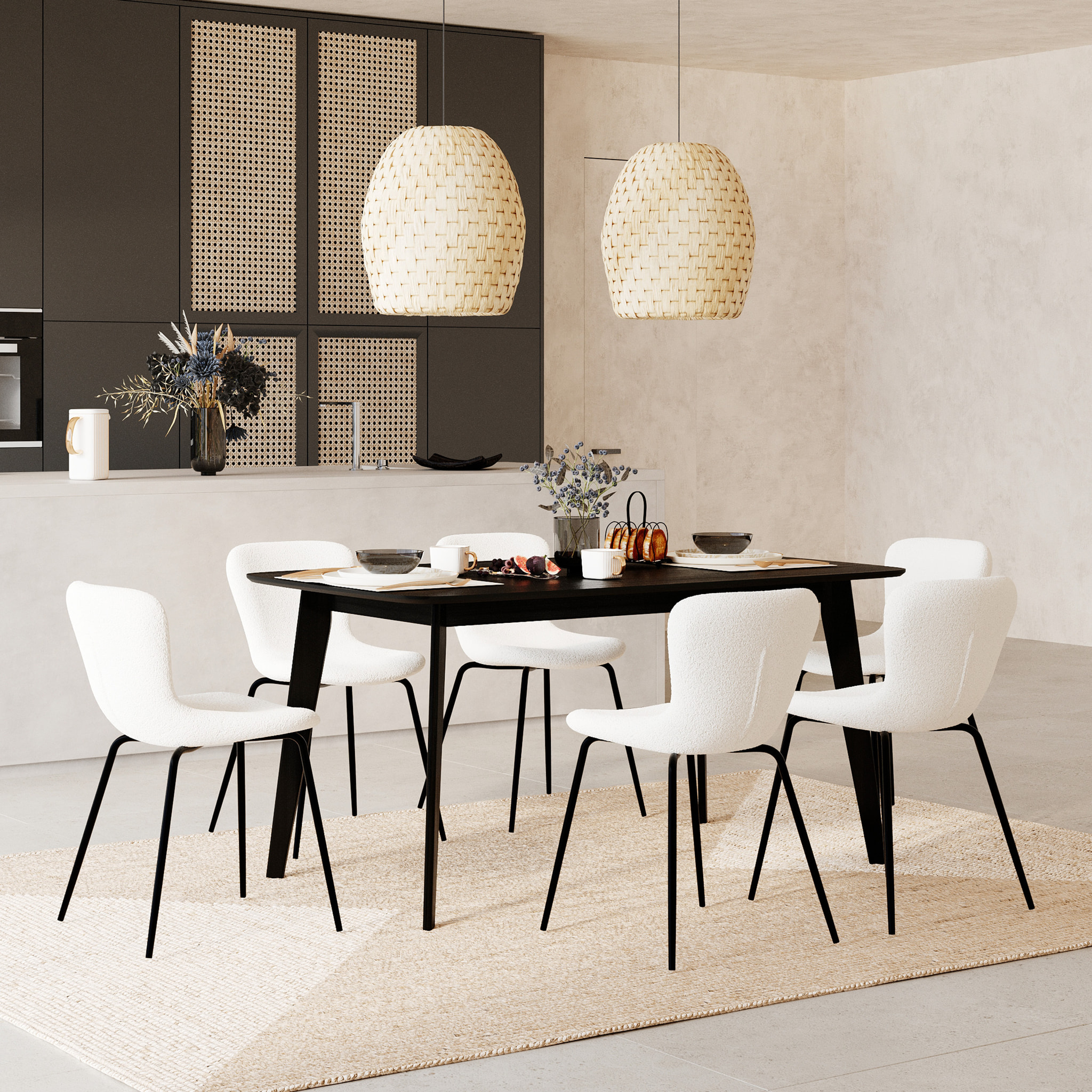 Lot de 2 chaises effet laine bouclette blanche et pieds en métal - Koko