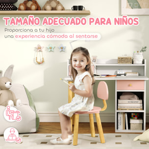 Juego de Escritorio y Silla para Niños de +3 Años Pupitre Infantil con Cajones Compartimento y Estantes para Dormitorio Sala Estudio Rosa y Blanco