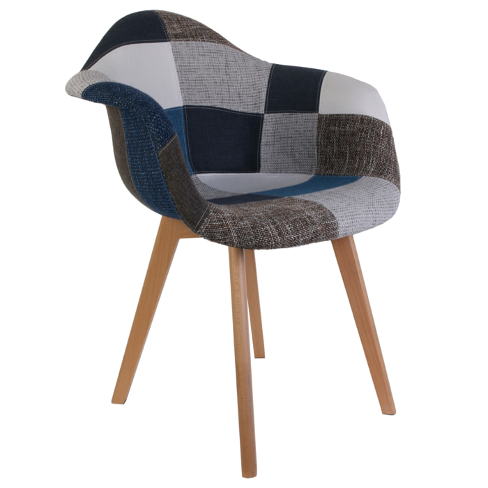 Fauteuil Patchwork Bleu Gris - Lot de 2