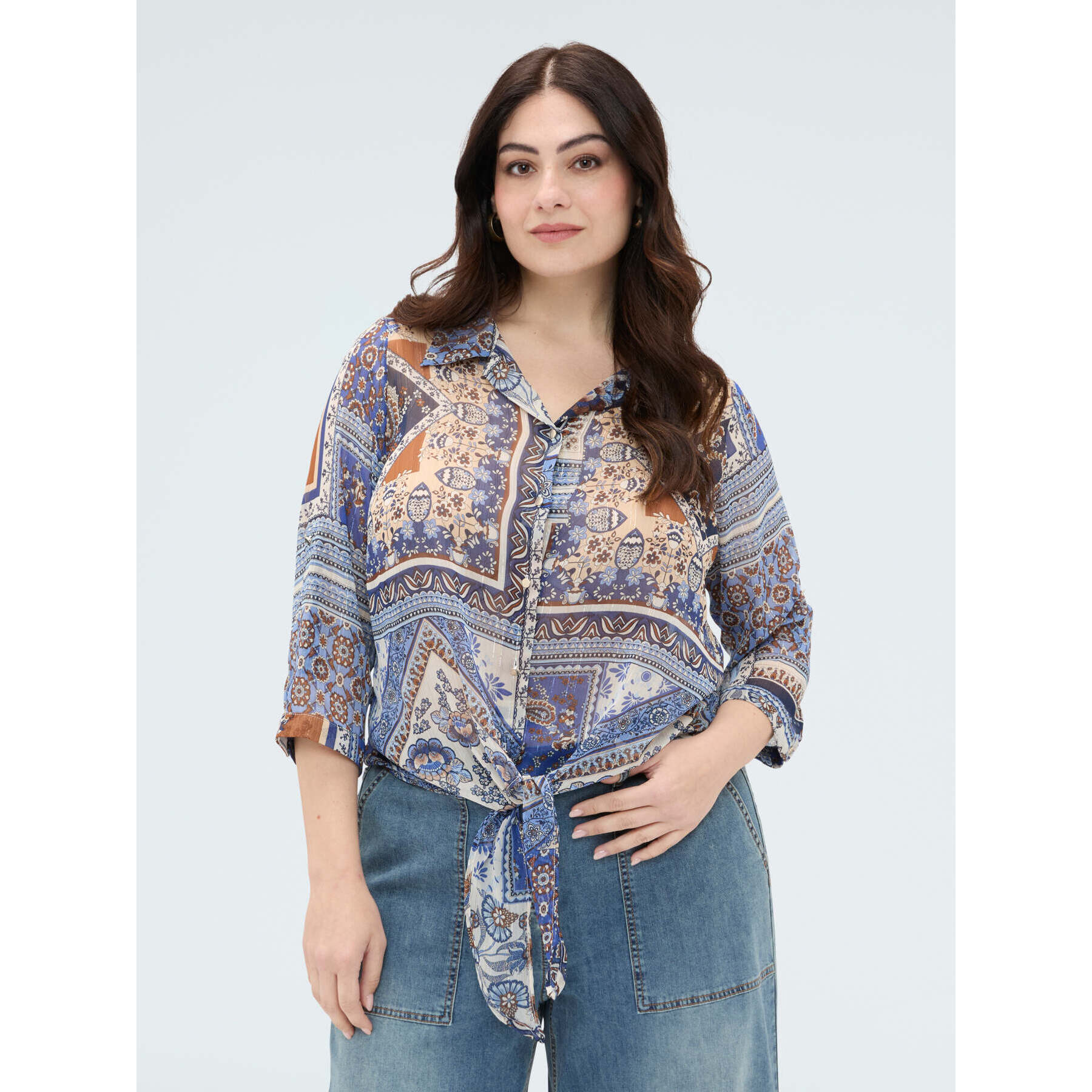 Fiorella Rubino - Blusa stampa foulard in mussola viscosa - Blu