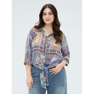 Fiorella Rubino - Blusa stampa foulard in mussola viscosa - Blu
