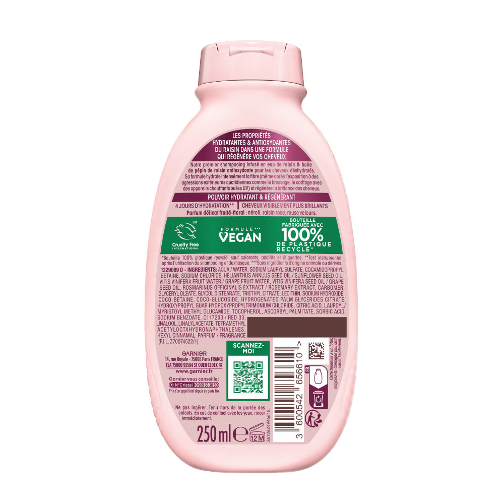 Lot de 12 - Garnier Ultra Doux Vignes Merveilleuses Shampooing Hydratant Régénérant 250ml - Homme & Femme