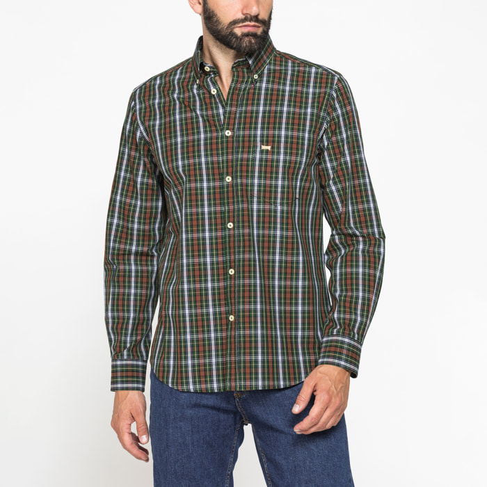 CAMICIA FANTASIA TINTO FILO CON COLLO BUTTON-DOWN