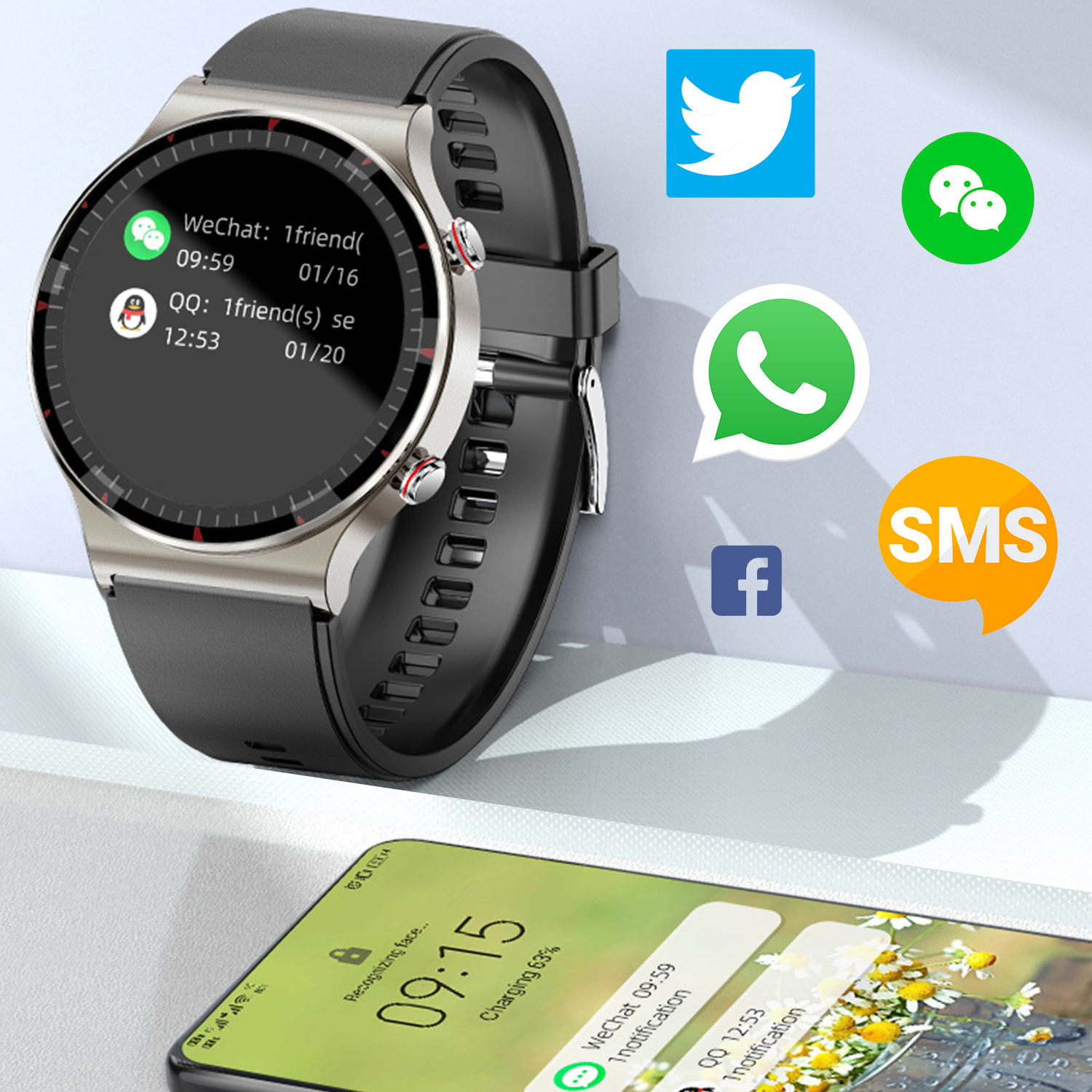 Smartwatch G08 con ECG di grado medico. Misuratore di ossigeno nel sangue, apnea notturna. 10 modalità sportive.