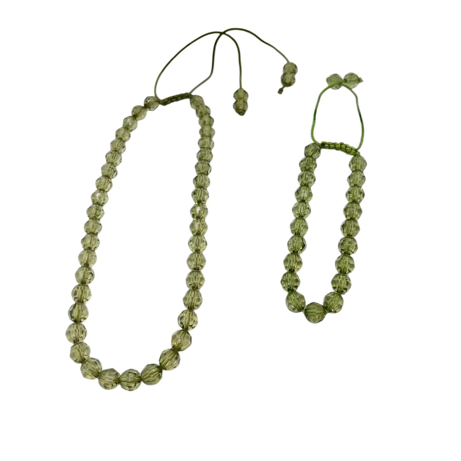 Conjunto collar y pulsera bolas facetadas en verde. Ajustable