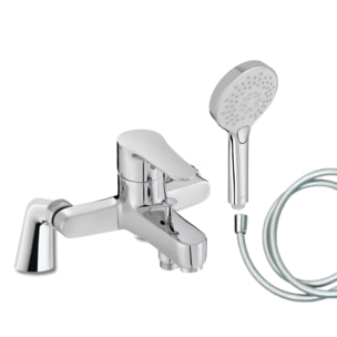 Mitigeur baignoire July + pommeau de douche Metro + flexible de douche lisse + colonnettes