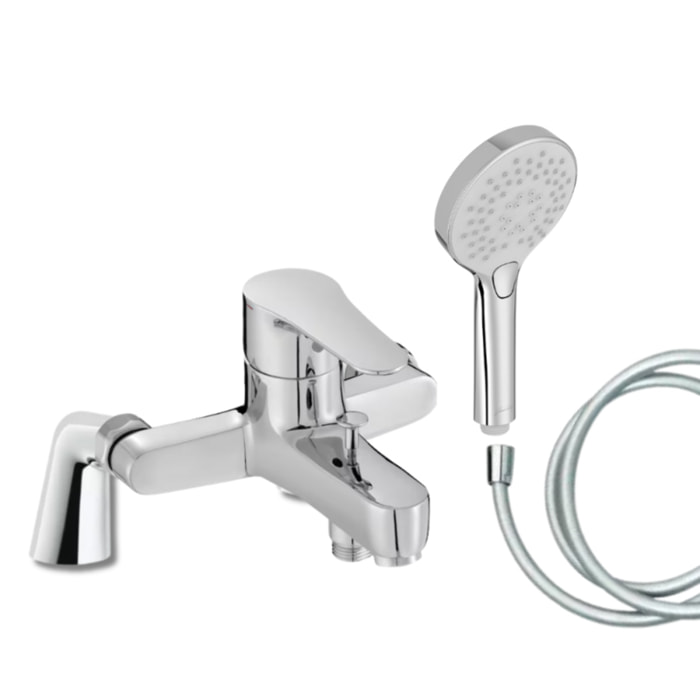 Mitigeur baignoire July + pommeau de douche Metro + flexible de douche lisse + colonnettes