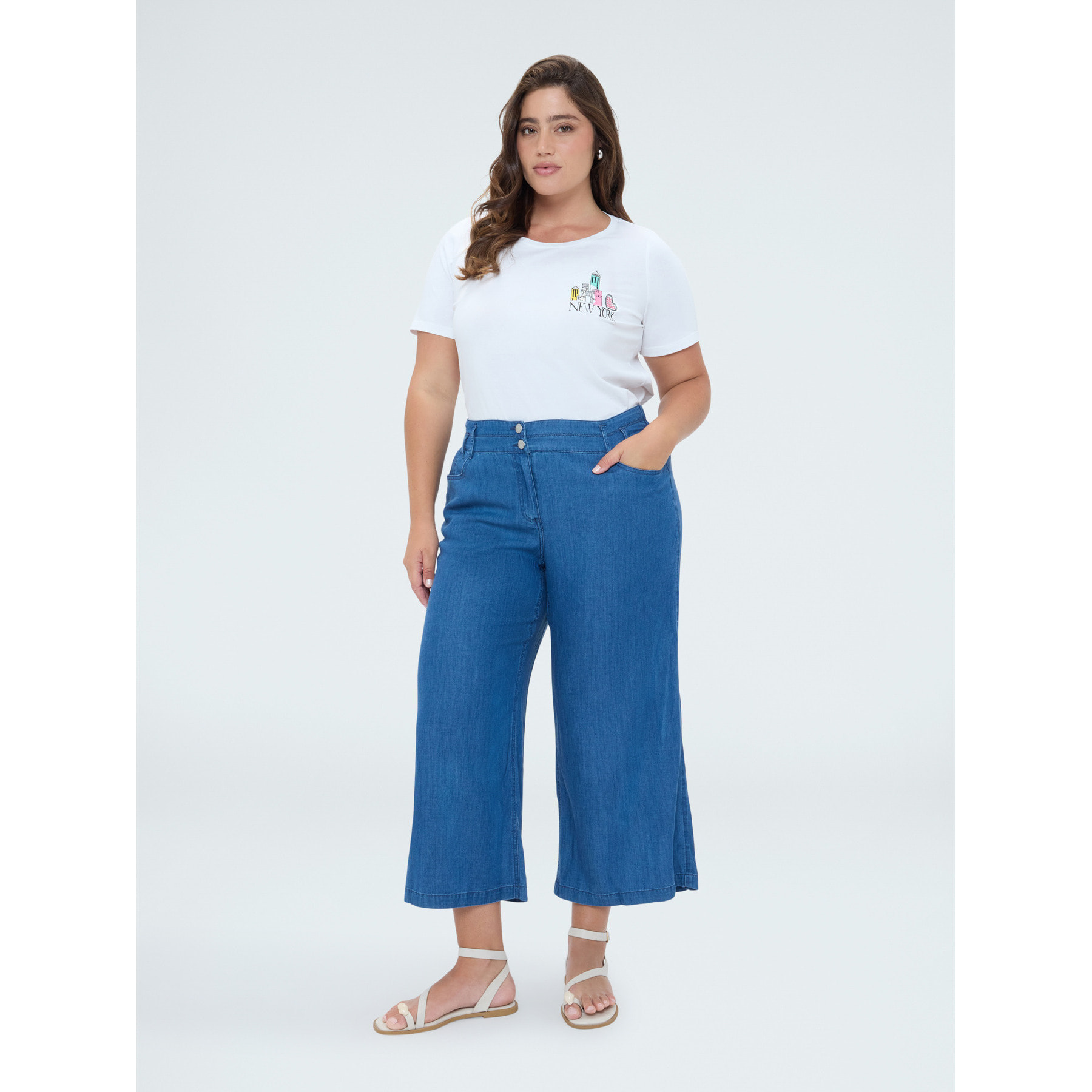 Fiorella Rubino - Camiseta de jersey con bordado New York - Blanco
