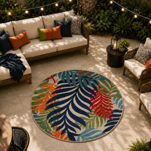 Tapis extérieur tissé kilim rond SULU
