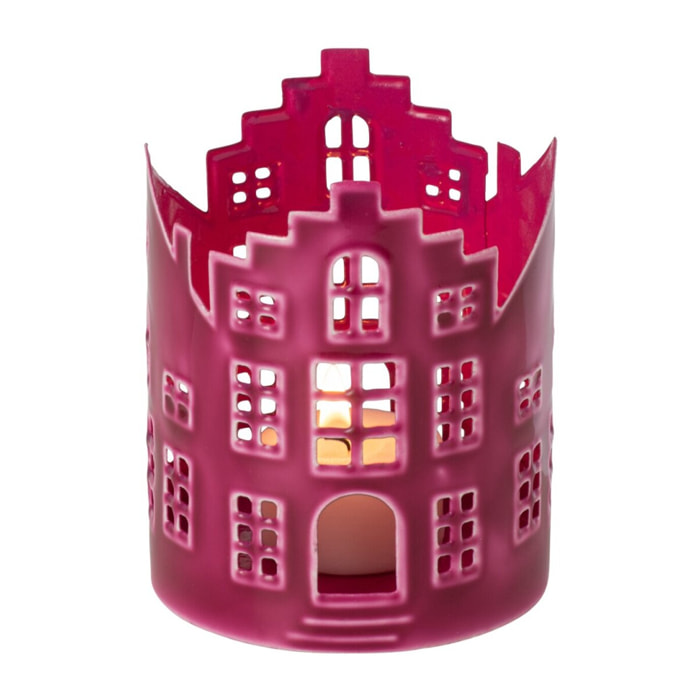 J-Line lanterne maison - fer - fuchsia - set de 2