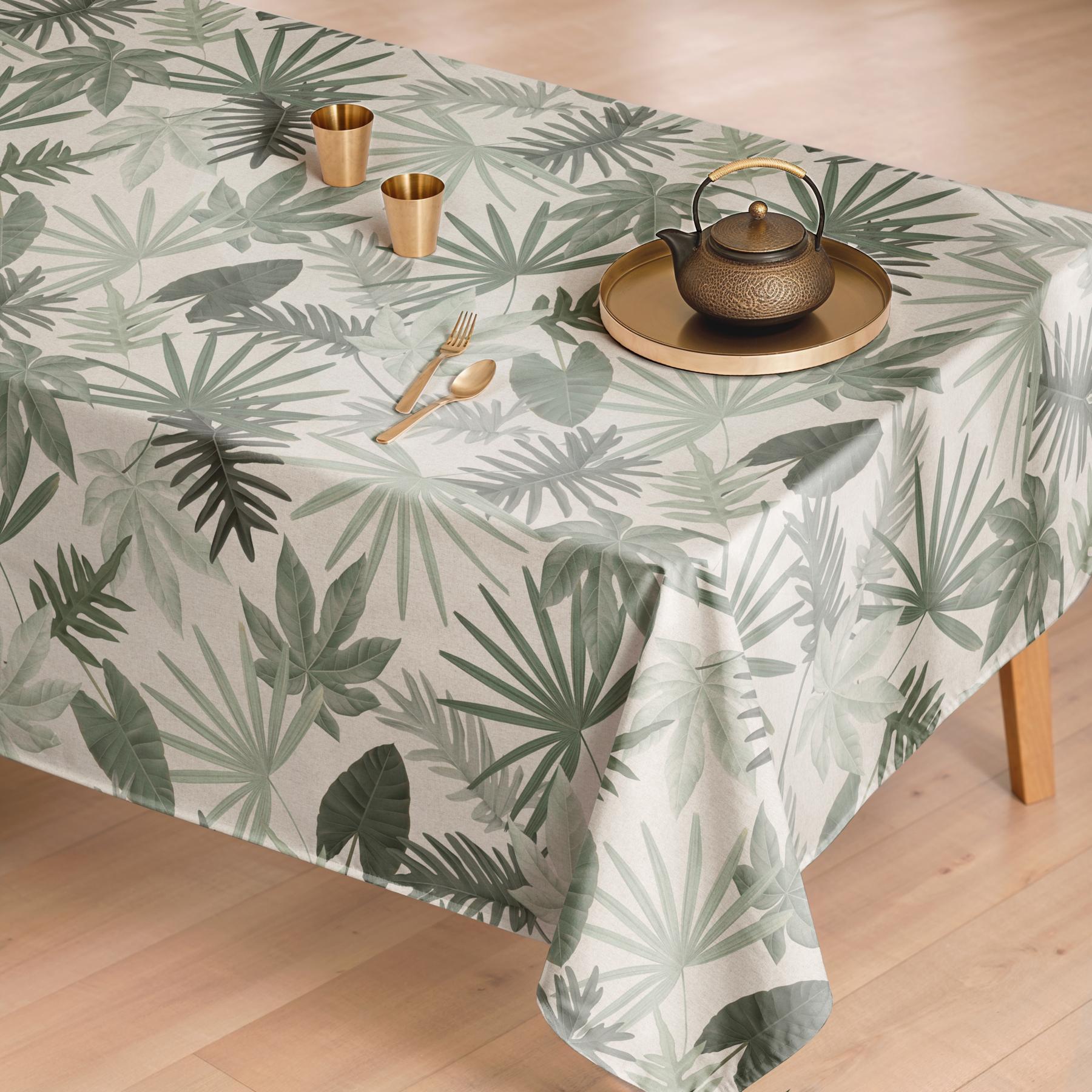 Nappe anti-taches MONSTERA VERT - en 100 % coton