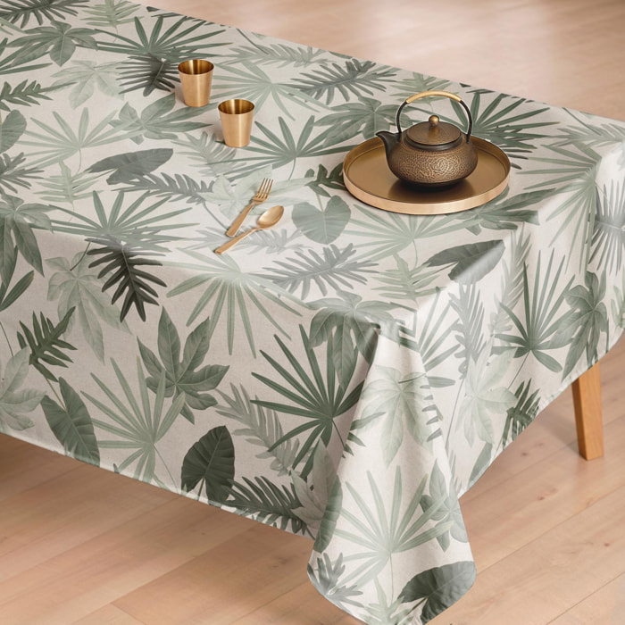 Nappe anti-taches MONSTERA VERT - en 100 % coton