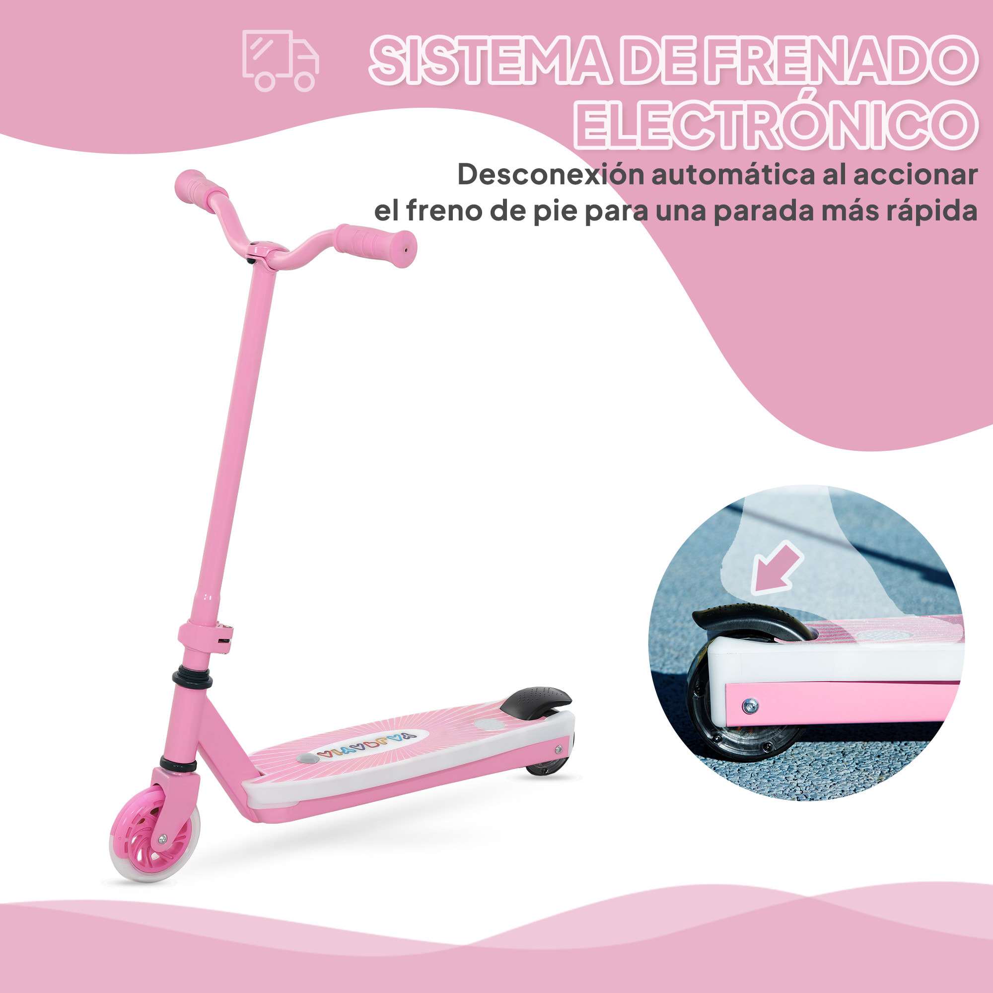 Patinete Eléctrico para Niños de 4-7 Años Patín Eléctrico Max. 6 km/h Motor 80 W Autonomía Máxima 8 km Patinete Eléctrico Infantil con Luces LED Freno Posterior Rosa