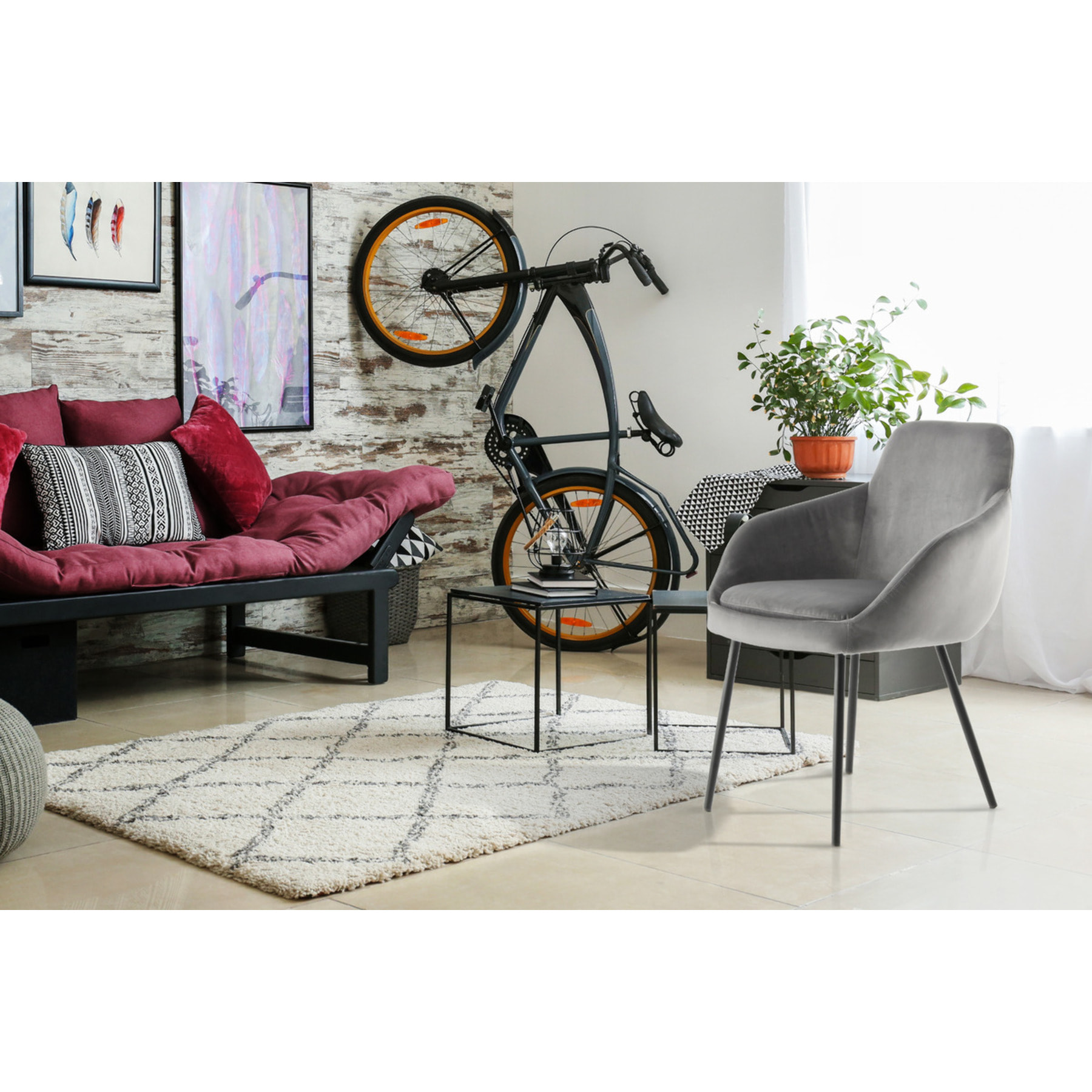 Set di 2 sedie Cobain in velluto grigio con braccioli