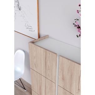 Zapatero Hessa melamina roble claro detalle blanco 122x95x35 cm