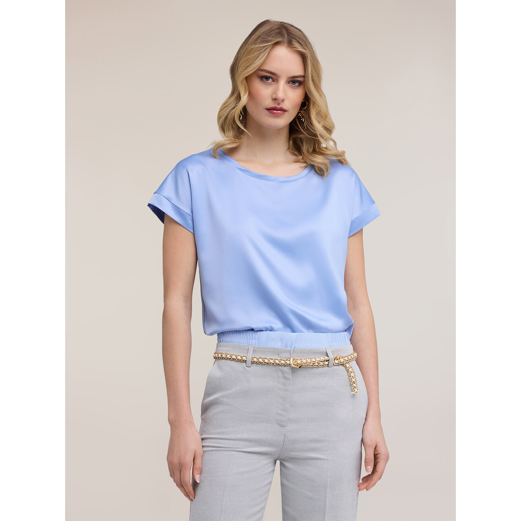 Motivi - T-shirt bimaterica misto cotone - Azzurro