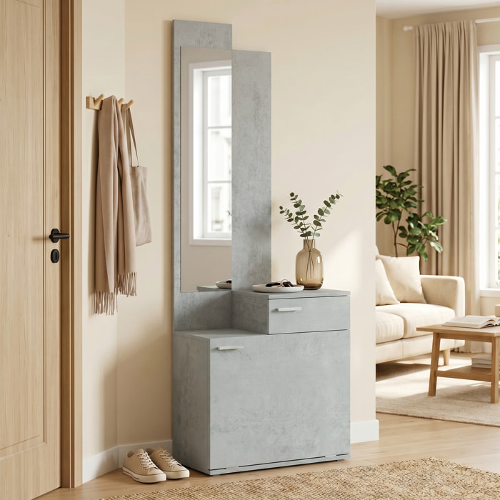 HOMCOM Recibidor de Entrada con Espejo y Zapatero Abatible, Mueble Recibidor de 2 Piezas con Asiento, Cajón, Mesa Pequeña para Pasillo, 61x30x170 cm, Gris