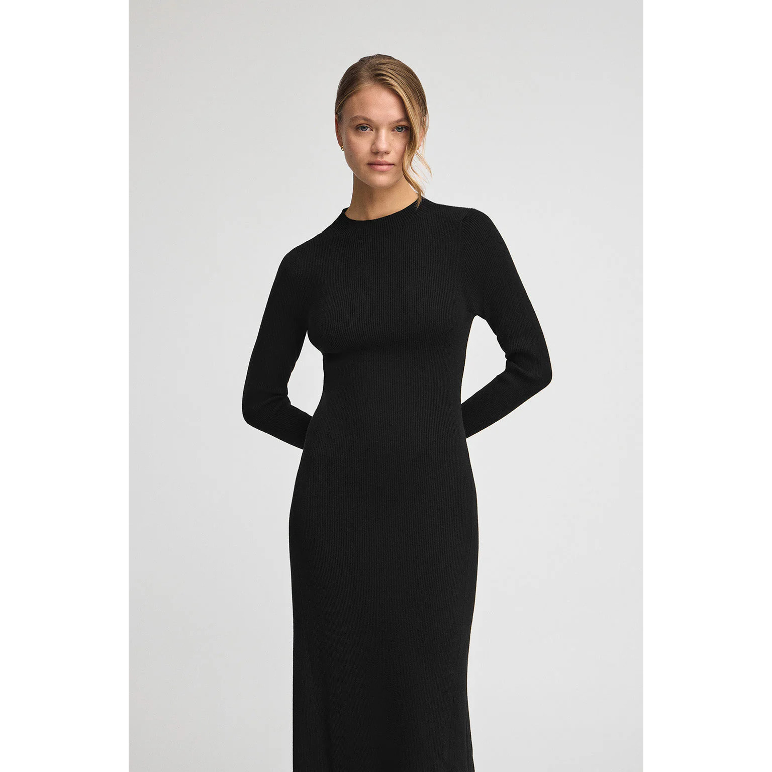 Vestito lungo nero con collo perkins con logo Polo Club