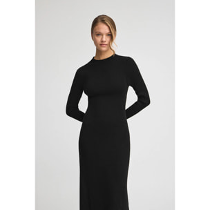 Vestito lungo nero con collo perkins con logo Polo Club