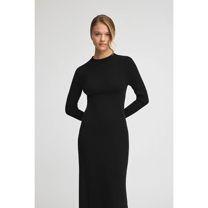 Vestito lungo nero con collo perkins con logo Polo Club