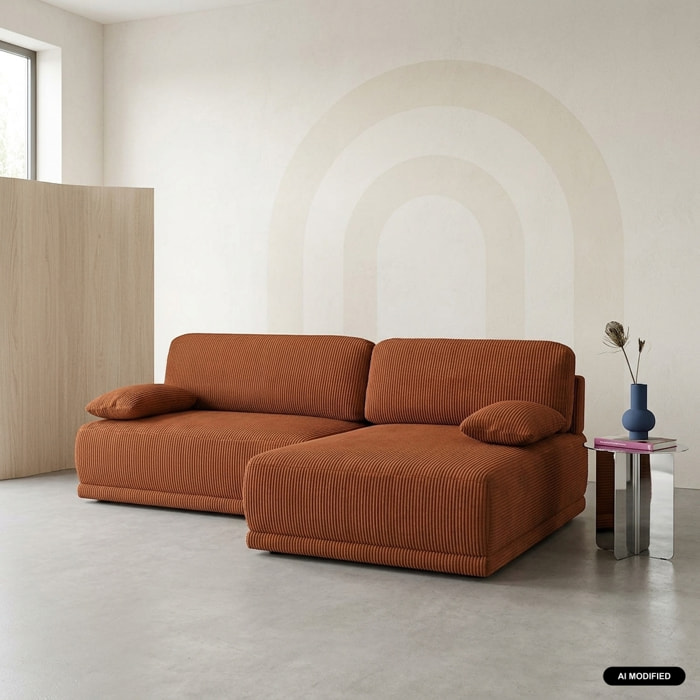 Banquette canapé d'angle droit convertible 3 places velours côtelé avec coffre NELSON